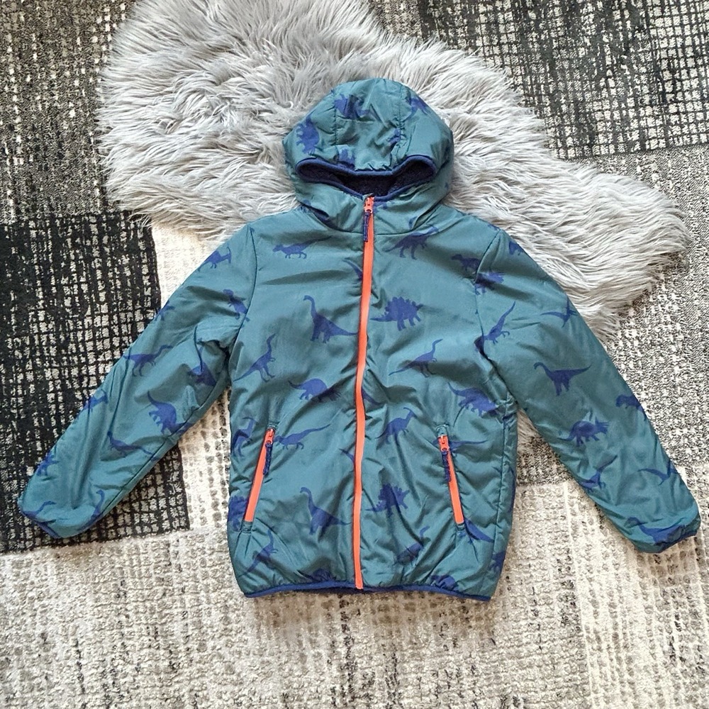 MINI BODEN Puffer Jacket Boys 13/14 Winter Coat Dinosaur Insulated Gorpcore Hood